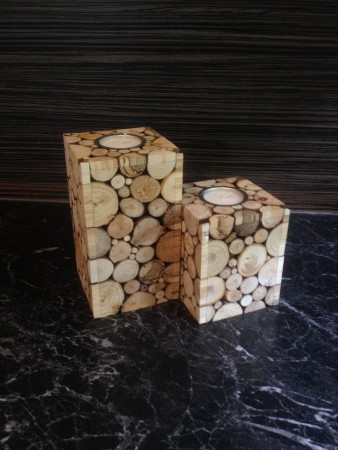 Teelichthalter Holzscheiben Maße : ca. 9x9x11cm und 9x9x16cm